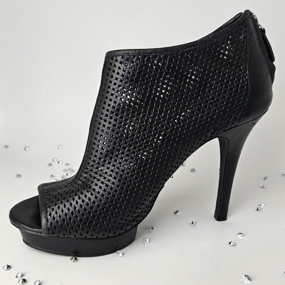 BCBG Kerriess perforated leather peep toe stiletto